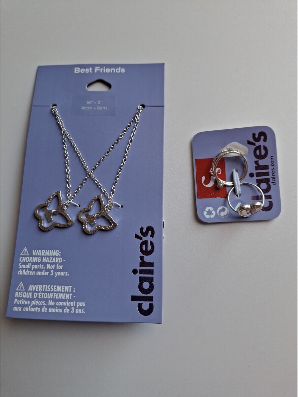 Claire's Best Friend's Necklace + Rings Bundle NWT